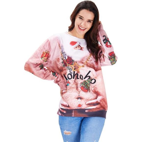 HoHoHo Unisex Christmas for Men Women Pullover Sweater Crewneck Long Sleeve Top - Picture 3 of 6